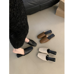 2024新款方頭軟皮單鞋涼拖鞋女夏季外穿涼鞋懶人穆勒包頭半拖鞋子