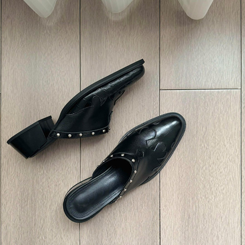 羊皮版~2025新款法式尖頭火焰拖鞋涼鞋外穿半拖鞋一腳蹬穆勒拖鞋 羊皮版~2025新款法式尖頭火焰拖鞋涼鞋外穿半拖鞋一腳蹬穆勒拖鞋