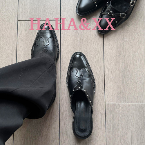 羊皮版~2025新款法式尖頭火焰拖鞋涼鞋外穿半拖鞋一腳蹬穆勒拖鞋 羊皮版~2025新款法式尖頭火焰拖鞋涼鞋外穿半拖鞋一腳蹬穆勒拖鞋