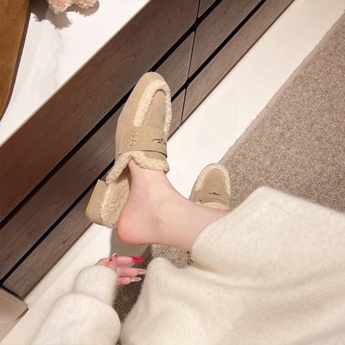 毛毛包頭半拖鞋女外穿2025秋冬新款配裙子加絨保暖粗跟穆勒棉拖鞋 毛毛包頭半拖鞋女外穿2025秋冬新款配裙子加絨保暖粗跟穆勒棉拖鞋