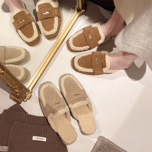 毛毛包頭半拖鞋女外穿2025秋冬新款配裙子加絨保暖粗跟穆勒棉拖鞋 毛毛包頭半拖鞋女外穿2025秋冬新款配裙子加絨保暖粗跟穆勒棉拖鞋