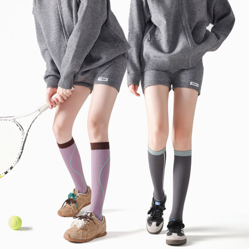 運動壓力襪加壓小腿襪騎行襪跑步壓縮襪登山襪徒步女灰色襪子