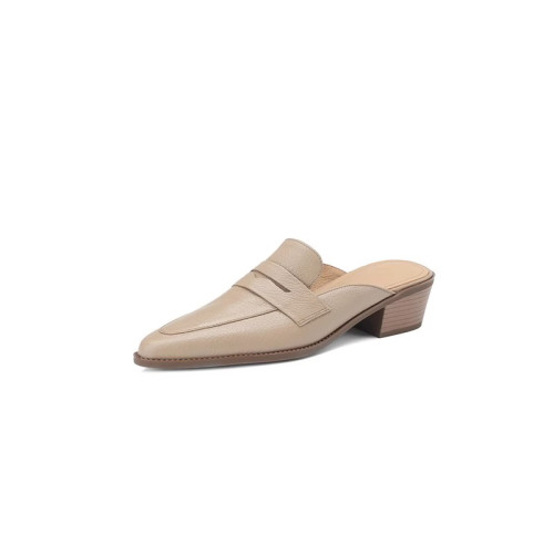 青蘊真皮包頭半拖鞋女夏季外穿2025年新款時尚粗跟尖頭穆勒涼拖鞋 青蘊真皮包頭半拖鞋女夏季外穿2025年新款時尚粗跟尖頭穆勒涼拖鞋