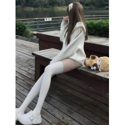 FLGG【日系】襪子白絲女春秋棉質矽膠防滑白色JK襪過膝長筒壓力襪