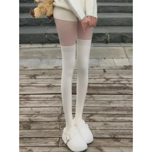 FLGG【日系】襪子白絲女春秋棉質矽膠防滑白色JK襪過膝長筒壓力襪