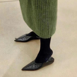 2025春夏季復古百搭真皮平底尖頭穆勒鞋女簡約小衆編織淺口單鞋女