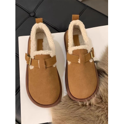 保暖豆豆鞋女秋冬2025新款一腳蹬復古文藝休閒鞋子防滑加絨勃肯鞋