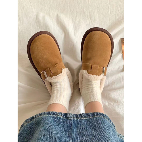 保暖豆豆鞋女秋冬2025新款一腳蹬復古文藝休閒鞋子防滑加絨勃肯鞋