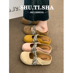 勃肯鞋女鞋子包頭半拖鞋外穿2025新款休閒平底鞋一腳蹬春秋涼拖鞋