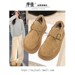 厚底加絨豆豆勃肯鞋女2025新款秋冬季毛毛樂福鞋博肯棉鞋子雪地靴