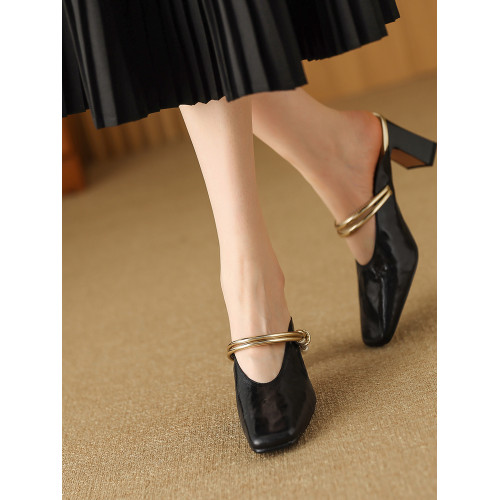 7cm羊皮高跟包頭半拖鞋女夏外穿穆勒時尚復古方頭粗跟瑪麗珍涼拖 7cm羊皮高跟包頭半拖鞋女夏外穿穆勒時尚復古方頭粗跟瑪麗珍涼拖