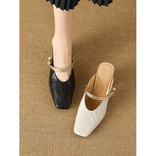 7cm羊皮高跟包頭半拖鞋女夏外穿穆勒時尚復古方頭粗跟瑪麗珍涼拖 7cm羊皮高跟包頭半拖鞋女夏外穿穆勒時尚復古方頭粗跟瑪麗珍涼拖