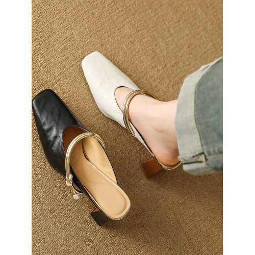 7cm羊皮高跟包頭半拖鞋女夏外穿穆勒時尚復古方頭粗跟瑪麗珍涼拖 7cm羊皮高跟包頭半拖鞋女夏外穿穆勒時尚復古方頭粗跟瑪麗珍涼拖