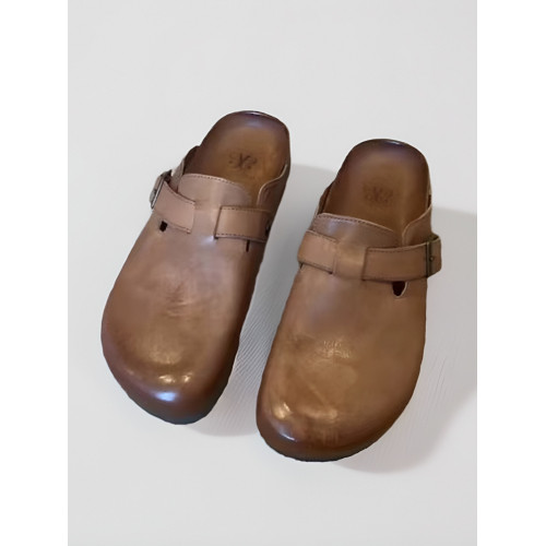 棕色復古勃肯鞋半拖男女同款2024款夏季包頭牛皮厚底懶人拖鞋大碼 棕色復古勃肯鞋半拖男女同款2024款夏季包頭牛皮厚底懶人拖鞋大碼