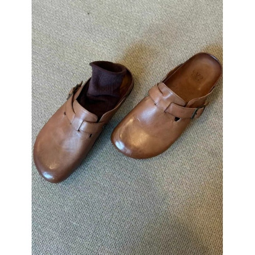 棕色復古勃肯鞋半拖男女同款2024款夏季包頭牛皮厚底懶人拖鞋大碼 棕色復古勃肯鞋半拖男女同款2024款夏季包頭牛皮厚底懶人拖鞋大碼