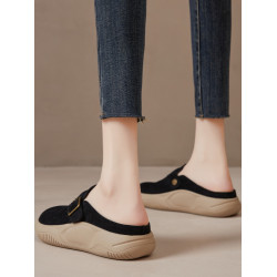 真皮復古厚底包頭半拖鞋女2025春秋新款一腳蹬穆勒鞋軟底博肯鞋子