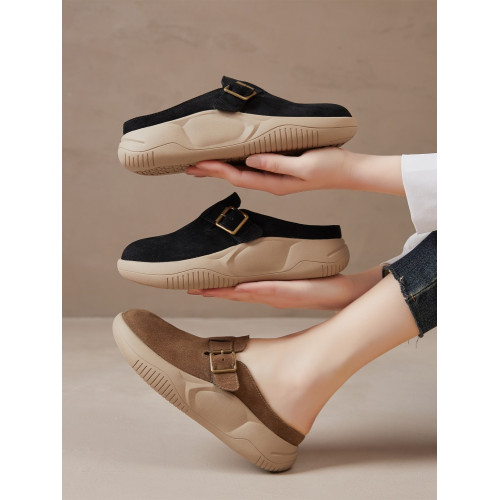 真皮復古厚底包頭半拖鞋女2025春秋新款一腳蹬穆勒鞋軟底博肯鞋子