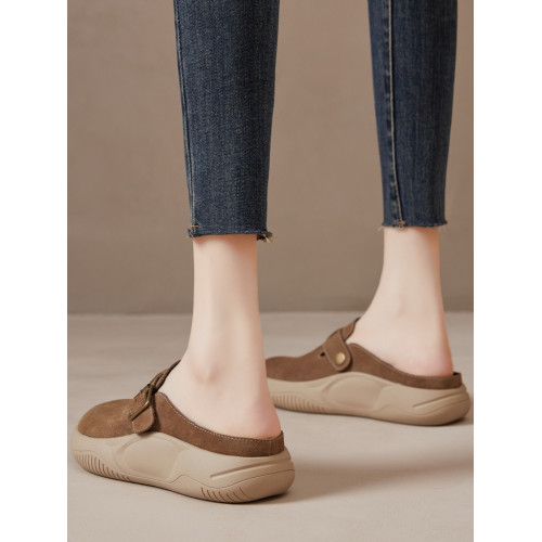 真皮復古厚底包頭半拖鞋女2025春秋新款一腳蹬穆勒鞋軟底博肯鞋子