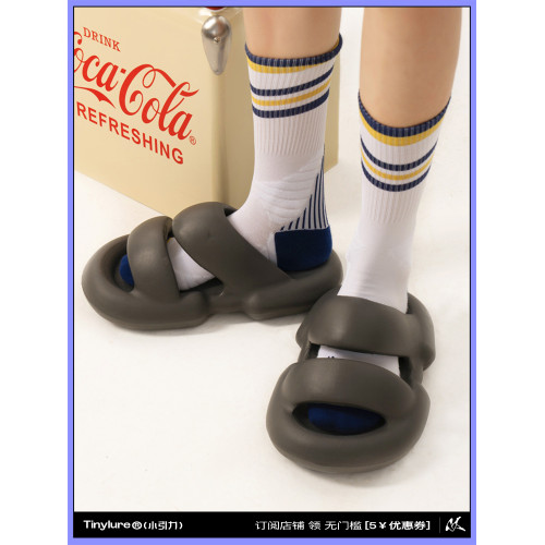 Tinylure小引力專業運動襪女彈力條紋白色中筒襪瘦腿條紋壓力襪男