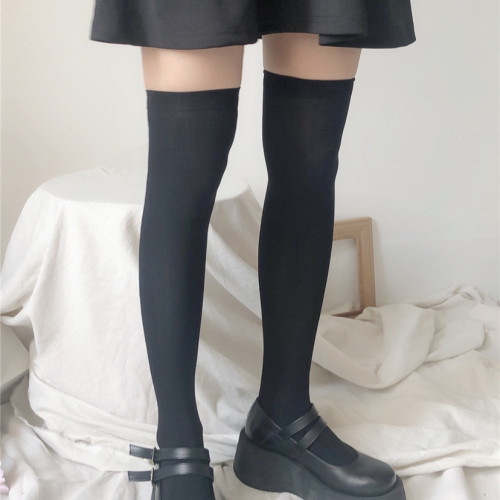 jk小腿過膝中筒薄款半截夏季襪子女黑色夏天長襪天鵞絨瘦腿壓力襪