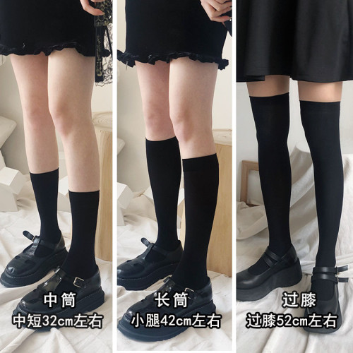 jk小腿過膝中筒薄款半截夏季襪子女黑色夏天長襪天鵞絨瘦腿壓力襪