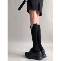 黑色小腿襪子女夏薄款長筒襪騎行壓力襪夏季女士長襪側邊拉鍊襪子