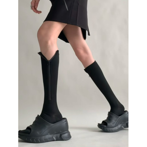 黑色小腿襪子女夏薄款長筒襪騎行壓力襪夏季女士長襪側邊拉鍊襪子