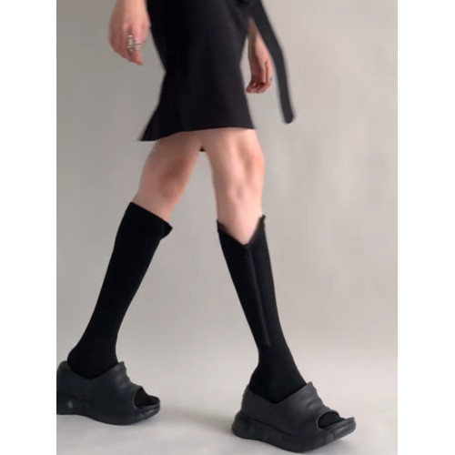 黑色小腿襪子女夏薄款長筒襪騎行壓力襪夏季女士長襪側邊拉鍊襪子