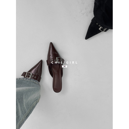 CHILIGIRL韓國東大門尖頭高跟涼鞋皮帶釦細跟後空半托穆勒鞋夏季 CHILIGIRL韓國東大門尖頭高跟涼鞋皮帶釦細跟後空半托穆勒鞋夏季