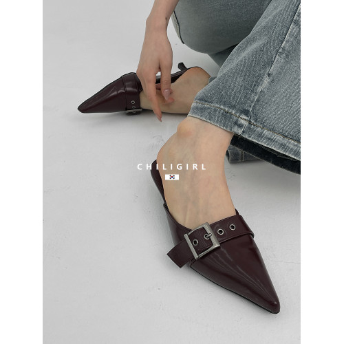 CHILIGIRL韓國東大門尖頭高跟涼鞋皮帶釦細跟後空半托穆勒鞋夏季 CHILIGIRL韓國東大門尖頭高跟涼鞋皮帶釦細跟後空半托穆勒鞋夏季