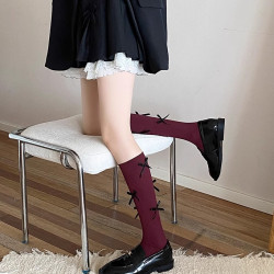 芭蕾風小腿襪子女春秋款及膝襪蝴蝶結洛麗塔長筒壓力襪甜美秋冬款