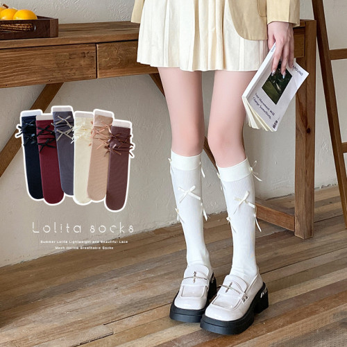 芭蕾風小腿襪子女春秋款及膝襪蝴蝶結洛麗塔長筒壓力襪甜美秋冬款