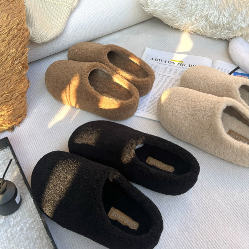 趙露思同款羊羔毛包頭半拖鞋時尚外穿秋冬厚底一腳蹬毛毛鞋勃肯鞋