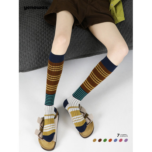 春秋季長筒襪女ins風小腿壓力襪彩色條紋撞色jk半腿襪可愛地板襪 春秋季長筒襪女ins風小腿壓力襪彩色條紋撞色jk半腿襪可愛地板襪