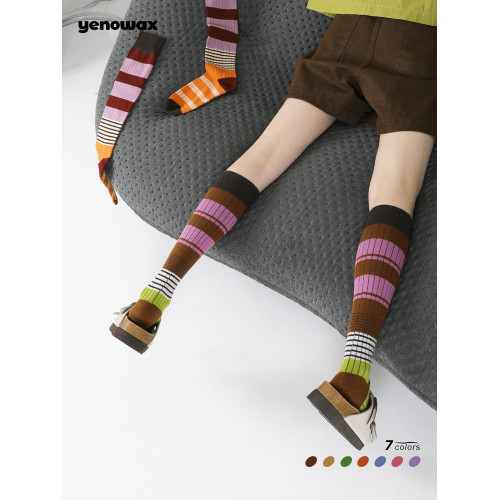 春秋季長筒襪女ins風小腿壓力襪彩色條紋撞色jk半腿襪可愛地板襪 春秋季長筒襪女ins風小腿壓力襪彩色條紋撞色jk半腿襪可愛地板襪