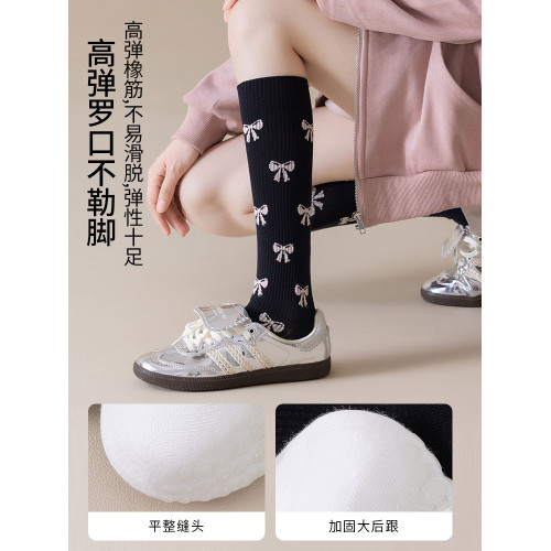 蝴蝶結瑜珈襪運動小腿襪女壓力襪防滑矽膠棉襪吸溼排汗抗菌時髦襪