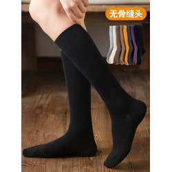 無骨小腿襪子女春秋季純色高幫棉襪黑色女士壓力襪及膝長筒堆堆襪