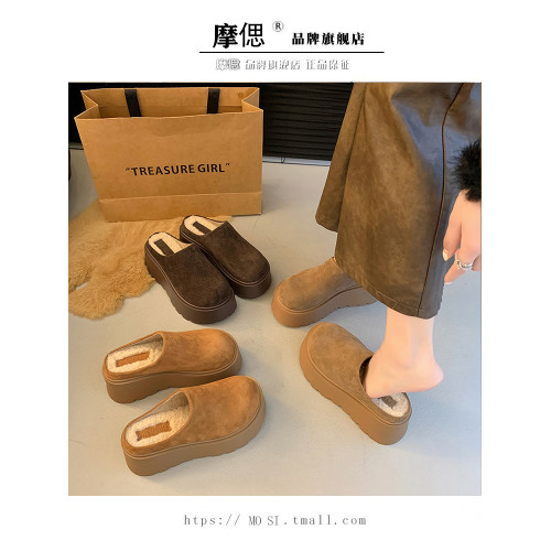 厚底增高勃肯鞋加絨包頭半拖鞋女外穿2025新款秋冬季一腳蹬博肯鞋 厚底增高勃肯鞋加絨包頭半拖鞋女外穿2025新款秋冬季一腳蹬博肯鞋