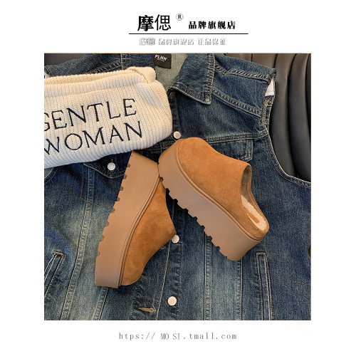 厚底增高勃肯鞋加絨包頭半拖鞋女外穿2025新款秋冬季一腳蹬博肯鞋 厚底增高勃肯鞋加絨包頭半拖鞋女外穿2025新款秋冬季一腳蹬博肯鞋