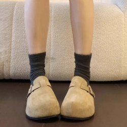 厚底內增高勃肯鞋女2025秋冬新款小個子懶人一腳蹬包頭半拖鞋外穿