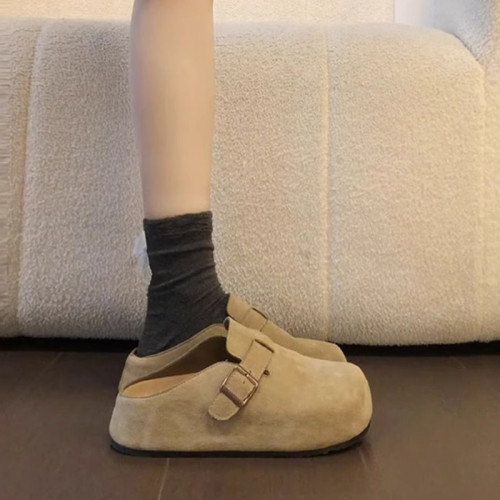 厚底內增高勃肯鞋女2025秋冬新款小個子懶人一腳蹬包頭半拖鞋外穿 厚底內增高勃肯鞋女2025秋冬新款小個子懶人一腳蹬包頭半拖鞋外穿