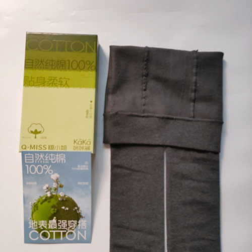 翹小姐2582深灰打底連褲襪女純棉100%竪條壓力襪黑灰色踩腳打底褲