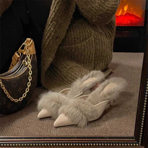 穆勒鞋春秋細跟毛毛拖鞋女外穿包頭高跟鞋加絨保暖法式小跟鞋新款 穆勒鞋春秋細跟毛毛拖鞋女外穿包頭高跟鞋加絨保暖法式小跟鞋新款