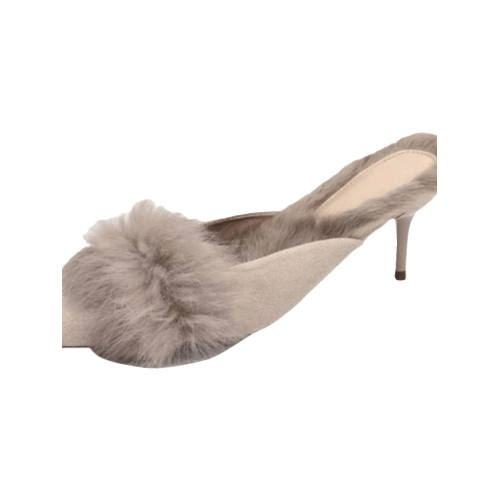 穆勒鞋春秋細跟毛毛拖鞋女外穿包頭高跟鞋加絨保暖法式小跟鞋新款