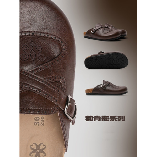 厚底皮面勃肯鞋包頭半拖鞋女外穿2025新款秋夏一腳蹬穆勒博肯單鞋 厚底皮面勃肯鞋包頭半拖鞋女外穿2025新款秋夏一腳蹬穆勒博肯單鞋