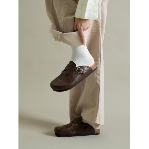 厚底皮面勃肯鞋包頭半拖鞋女外穿2025新款秋夏一腳蹬穆勒博肯單鞋 厚底皮面勃肯鞋包頭半拖鞋女外穿2025新款秋夏一腳蹬穆勒博肯單鞋