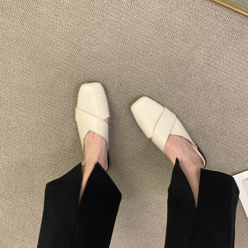 包頭半拖鞋女夏外穿2025新款小衆設計感一腳蹬穆勒女士平底涼拖鞋 包頭半拖鞋女夏外穿2025新款小衆設計感一腳蹬穆勒女士平底涼拖鞋