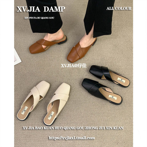 包頭半拖鞋女夏外穿2025新款小衆設計感一腳蹬穆勒女士平底涼拖鞋 包頭半拖鞋女夏外穿2025新款小衆設計感一腳蹬穆勒女士平底涼拖鞋