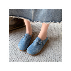 復古森系軟木底勃肯鞋懶人一腳蹬牛仔布包頭半拖鞋女外穿後空涼拖