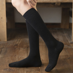 無骨小腿襪子女春秋季純色高幫棉襪黑色女士壓力襪及膝長筒堆堆襪
